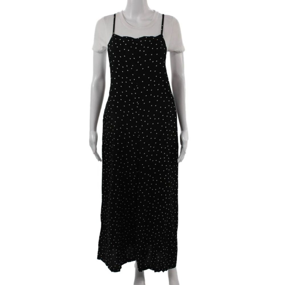 MacPhee Women Maxi Slip Dress Black Polka Dot Square Neck Size 36